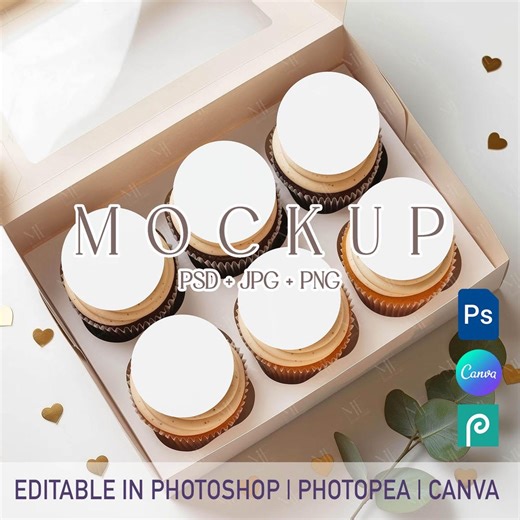 Cupcake Topper Mockup in Box PSD PNG Canva Template, Bakery Packaging Cake Toppers Mock-up - Etsy