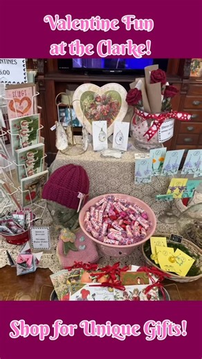 Looking for something unusual for your loved ones this Valentine’s Day? Stop by the Clarke Historical Museum and Cottage at the Clarke for some unique and whimsical gifts, including: Forever Roses (handmade crocheted roses); Victorian Puzzle Purses; Tokens of Affection (reproductions of some of our antique Victorian & Edwardian postcards with vintage tokens attached); some truly whacky Valentine cards; handmade crocheted purses and hats; slug trail heart earrings; Coastal Keepsakes oyster shell 
