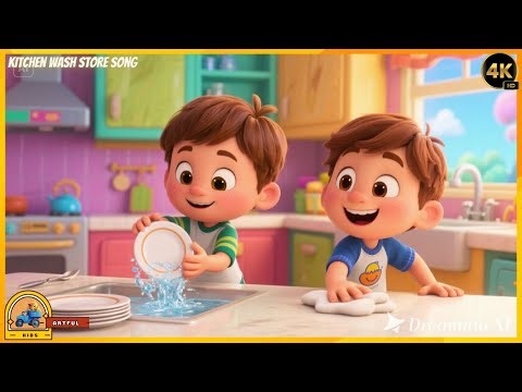 ✨ Kitchen Wash Song for Kids 🧽🚰 | Fun Cleaning Cartoon Song 🎶