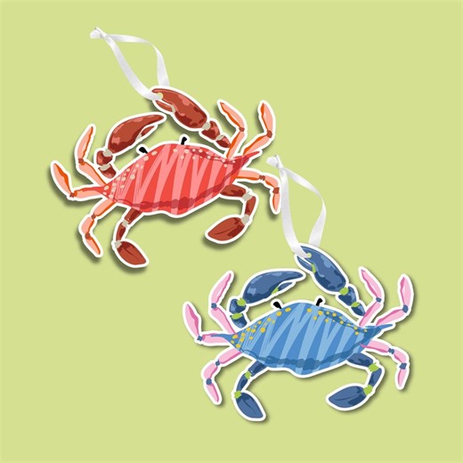 Crab Gift Tag | Die Cut Coastal Blue Crab Hang Tag | Custom Red Crab Cut Gift Tag - Etsy