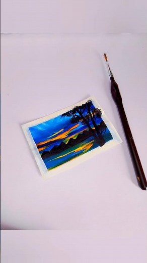 Easy mini sunset painting tutorial 🖌️🎨 #youtubeshorts #sunset #acrylicpainting #scenery #landscape