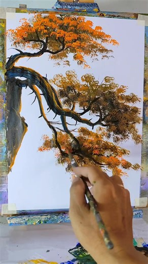 304K views · 7.4K reactions | How to draw an Autumn Tree growing on the cliff painting tutorial for Beginners #learnartonreels #trendingvideo #relaxingart #acrylicpainting #paintingtutorial #artviral #fyt | Nguyễn Văn Hoà Art | Facebook