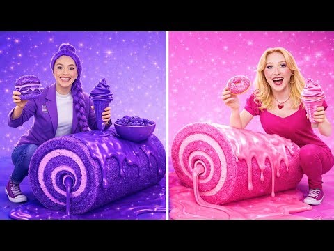 PINK vs PINK QUEEN! 💖🔴 Eating Only ONE COLOR Food Challenge for 24 Hours! by 123 GO! GOLD