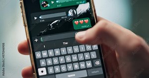 Phone, texting and heart emoji with hands of person for planning, arrangement and online dating. Smartphone, screen and chat on app with contact, communication or mobile conversation for relationship