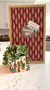 Learn how to cover cork boards with fabric napkin decoupage planters / pen cups! I’m using Fabric Mod Podge! #modpoddge #corkboards #organizedhome #goals #crafts #diyhomedecor #diyhome #decoupage #homeofficedecor #homeofficeideas | Handmade Happy Hour with Cathie Filian