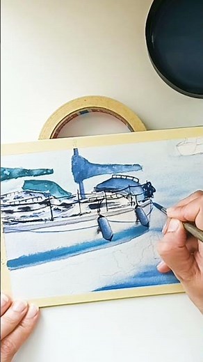 Tutorial on how to paint boats using watercolor : Step-by-Step Process 🌊