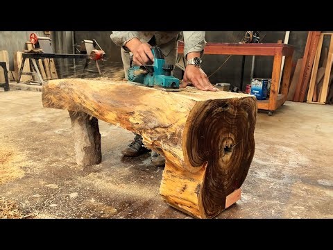 Processing A Tree Stump Into A Small, Pretty Tea Table In The Middle Of The Garden