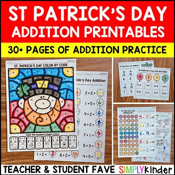 St. Patrick’s Day Addition Worksheets No-Prep March Math Activities Kindergarten