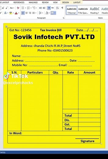 Creating a Bill Book or Invoice in Word