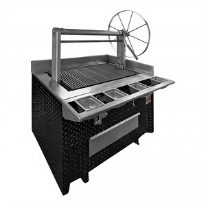 J & R Manufacturing 801-3 24" x 24" Santa Maria-Style Wood Show Grill with Casters
