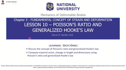 Lesson 10: Poisson’s Ratio and Generalized Hooke’s Law (Concept) #poissonsratio #poissons #hookeslaw #strain #longitudinalstrain #lateralstrain #axialdeformation #marvinbartido #marvinbartidochannel #engineering #civilengineering #strengthofmaterials #mechanicsofdeformablebodies