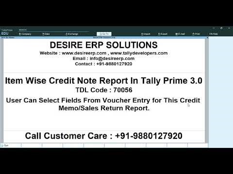 Item Wise Credit Note Report Creation Using Custom Report TDL in Tally Prime 3.0