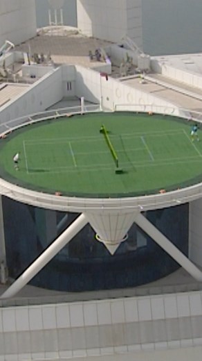 20 years ago, tennis reached new heights as Roger Federer and Andre Agassi faced off on the Burj Al Arab helipad. An iconic match that still stands as a legendary moment in sports history! 🎾✨ #DDFTennis ATP Tour | Dubai Duty Free Tennis Championships