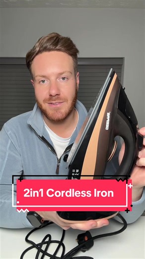 2400W cordless steam iron with ceramic soleplate and 300ml water tank. Designed for smooth gliding, steam or dry ironing, with anti drip and self cleaning functions. #tiktokmademebuyit #fyp #homeessentials #steamiron #householdfinds