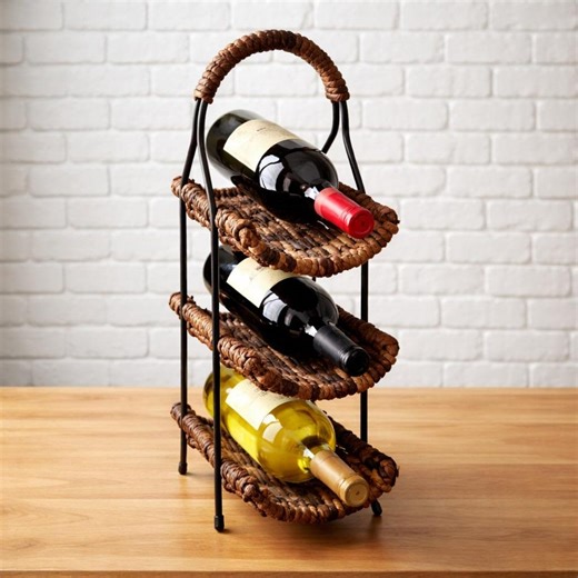 Vintage Seagrass Wine Rack 3 Bottle - Woven Rattan Black Metal - Cottagecore - Etsy