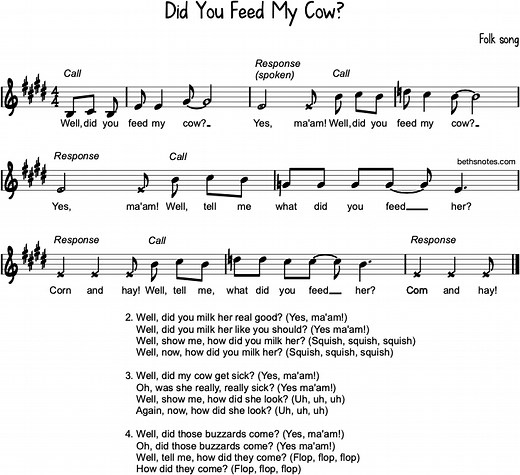 Did You Feed My Cow Beth's Notes Songs & Resources