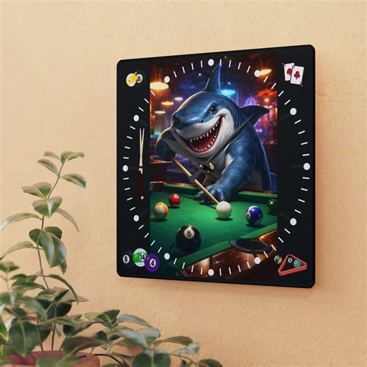 Pool Shark - Acrylic Wall Clock | Billiards Shark Art, Game Room Décor - Etsy UK