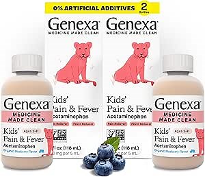 Genexa Children's Clean Acetaminophen | Pediatrician Preferred Ingredients | Pain & Fever Reducer for Kids | Dye Free, 0% Artificial Additives | Ages 2-11, Delicious Organic Blueberry Liquid, 4 fl oz