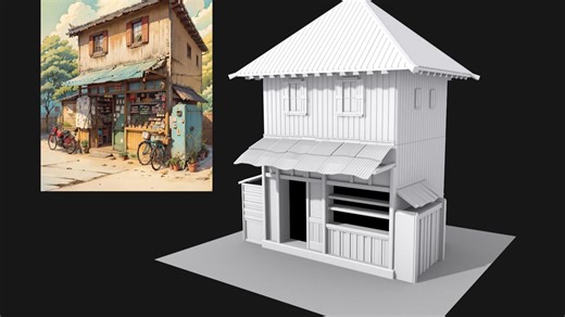 【3dmax场景建模】小商店建模全流程制作，适合初学者的3dmax入门建模案例！