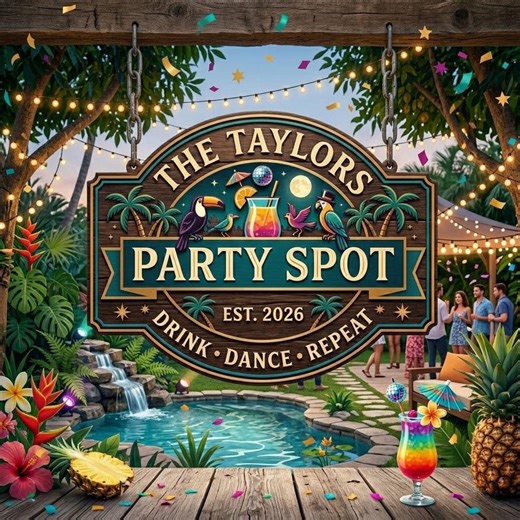 Personalized Party Spot Sign, Custom Backyard Bar Decor, Tropical Party Sign, Patio Wall Art, Drink Dance Repeat - Etsy