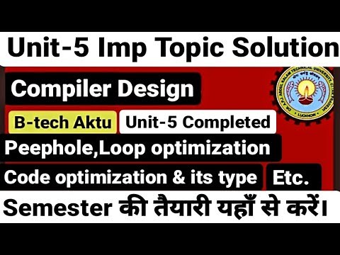 Compiler Design Aktu Unit 5 | Peephole, Loop & Code Optimization | Its Type | Complier Design | Aktu