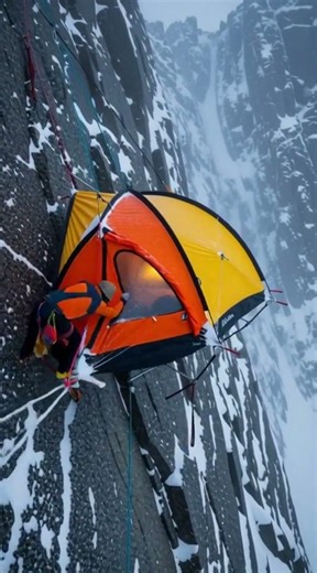 One Rope Between Life & Death - Extreme Cliff Camping in a Blizzard | Hanging Tent Survival