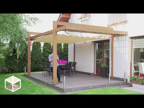 SlideCanopy (Slide on wire Canopy) - Retractable awning, sailshade, pergola suncover