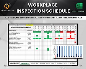 Workplace Inspection Schedule | Health and Safety Template | Excel Template | Safety Checklist & Dashboard - Etsy