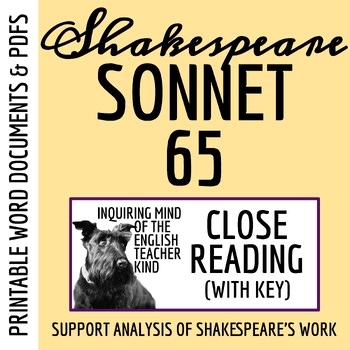 Shakespeare's Sonnet 65 Close Reading Worksheet | High School Poetry Analysis
