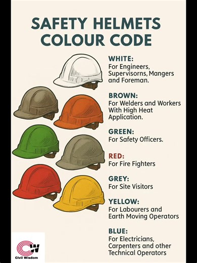 3K views · 17 reactions | Understand the meaning behind every helmet color on a construction site! Stay safe, stay informed with Civil Wisdom ‍♂️ #CivilWisdom #SafetyHelmet #CivilEngineering #ConstructionSite #SafetyFirst #EngineeringFacts #CivilEngineers #WorksiteSafety #EngineeringKnowledge #ConstructionTips | Civil Wisdom | Facebook