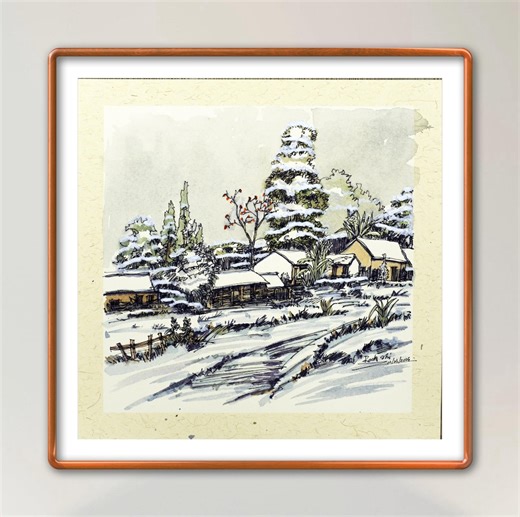 Original Pen and Ink With Watercolor Winter Village Landscape Drawing – Snowy Rural Scene, One of a Kind Artwork - Etsy Canada