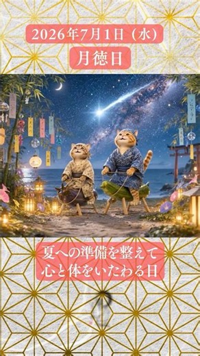 【7月1日（水）】7月スタート！月徳日の開運日｜体調管理が運気を左右する日 #今日は何の日 #文月 #7月 #開運 #運気アップ #日本の伝統 #猫好き #癒し #雑学 #暦
