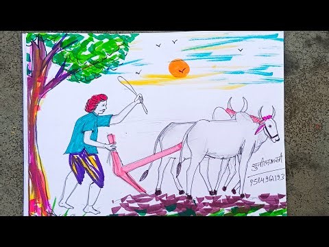 Simple Kisaan Painting Step By step ! How To Draw Kisan Bhai Drawing Easy ! Kisan Day Scenery Easy