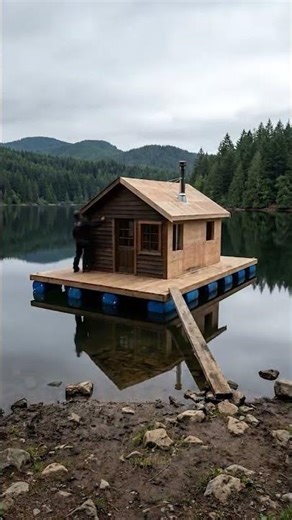 Building a Cozy Floating Cabin on a Peaceful Forest Lake #shorts