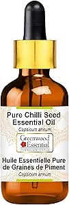 Greenwood Essential Chilli Seed Essential Oil (Capsicum annum) with Glass Dropper | Pure | Non-Sticky | Non-Greasy | Lightweight | Men & Women | All Skin Types | Steam Distilled 50ml (1.69 oz)