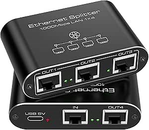 Ethernet Splitter 1 to 4 1000Mbps Internet Splitter Supports Simultaneous Networking of 4 Devices Works with Cat5/5e/6/7/8 Cable