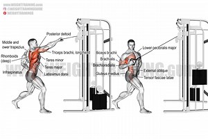 Standing twisting cable high row exercise instructions and video