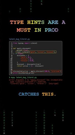 Type Hints Catch Bugs Before Production #typehints #statictyping #mypy #cicd #python