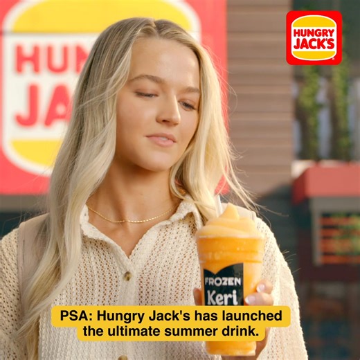 First of its kind and only at Hungry Jack’s! 🍊💛 Meet the New FROZEN Keri Orange & Mango Drink - refreshing, made with real juice, and perfect for summer sippin’. Don’t just take our word for it, come try it! ✨ | Hungry Jack's