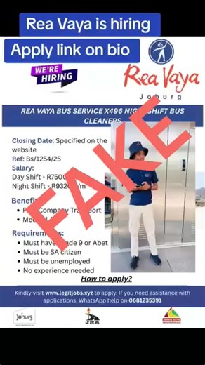 🛑Please note the Rea Vaya vacancies are only advertised on the City of Joburg website, the public is advised to be aware and careful of the fake job opportunity.^BM | Rea Vaya Bus transit