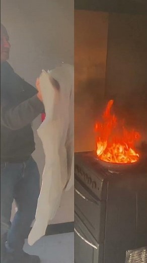 How to use a Fire Blanket and safely STOP a cooking oil pan fire!?! 🔥🍳