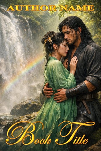 Asian Historical Romance Book Cover - Waterfall Warrior Couple Embrace - Premade Wuxia Fantasy Cover - Etsy