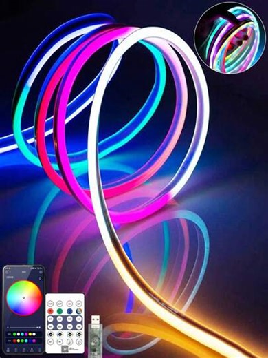 1 pièce Corde lumineuse flexible RGB à 24 touches, 5V. Bande LED de fantaisie de Noël à LED DIY avec alimentation USB, télécommande, synchronisation musicale. Convient pour la chambre, Halloween, l'ambiance de fête | SHEIN