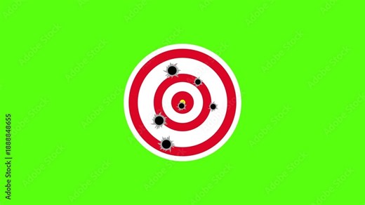 4K Animated Round Target with Bullet Holes and White Outline on Green Screen