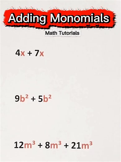 Adding monomials? Just combine like terms! Easy math, easy life. #Math #mathtechnique #MathMadeSimple #mathmadeeasy #MathTrick #MathChallenge2025 #percentage #Mathhack #percentagetricks #mathstricksshortcut #basicmath #mathskills #fbreelsfypシ゚viralシ #MathTutor #mathtricks #addingmonomial | Math Tutorials