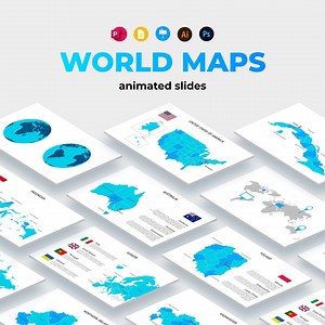 World Maps Animated Powerpoint Templates | Infographic Slides for Presentation | Flags, Markers and Travel Icons - Etsy