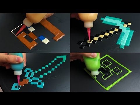 Minecraft Pancake Art: Steve, Creeper, Diamond Pickaxe, Diamond Sword