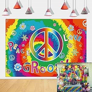60's Hippie Party Decoration Banner,Large Groovy Theme Party Decoration Backdrop,Peace and Love Background for 70's Carnival Groovy Classroom Decor