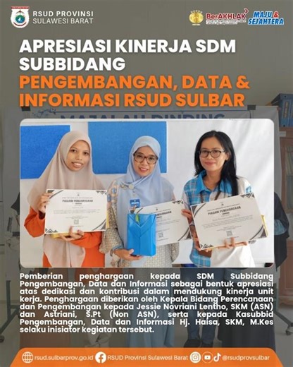 Apresiasi Kinerja SDM Subbidang Pengembangan, Data dan Informasi RSUD Sulbar