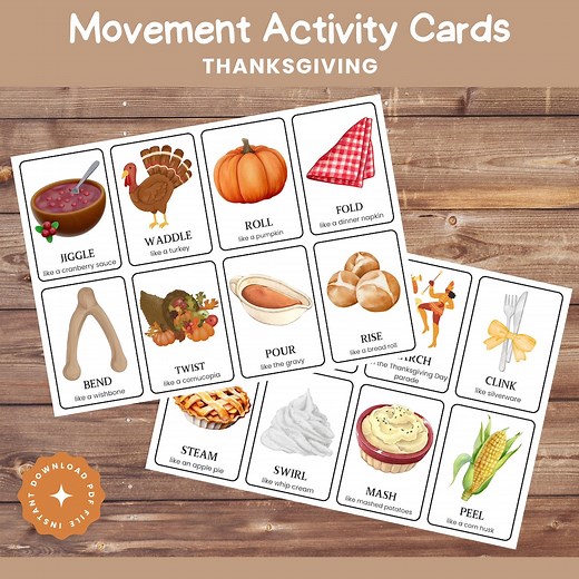 Thanksgiving Movement Cards: Printable Thanksgiving Charades, Preschool Games (digital Download) - Etsy